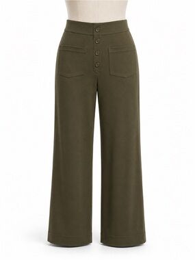 NWT Olive Green Halara High Rise Wide Leg Pants Button Front Career Casual Mediu